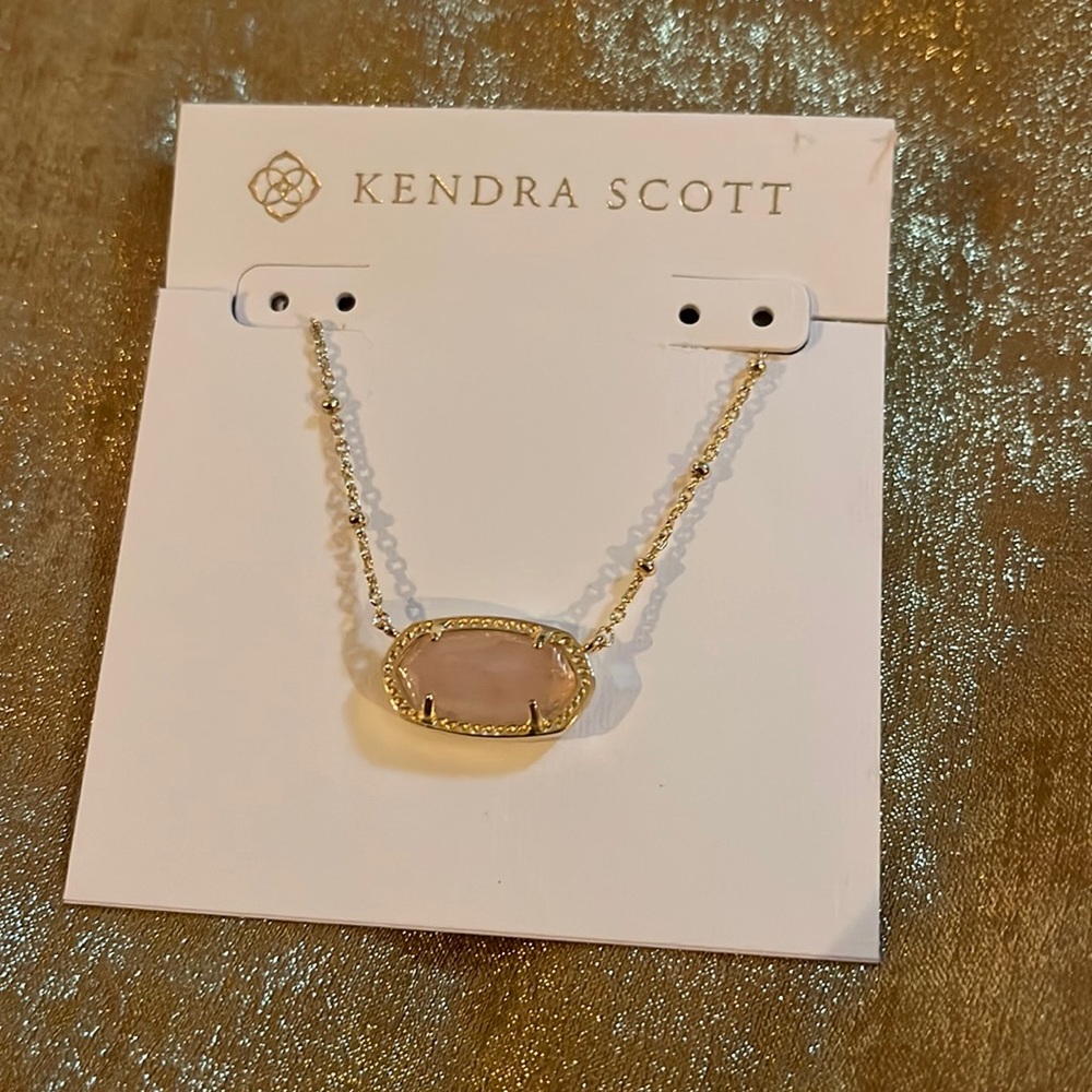Kendra Scott Eliza pink stone necklace with gold hardware